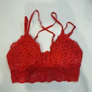 Aerie Vibrant Red Floral Lace Bandeau Bralette, Size XS, Intimates, Sleepwear